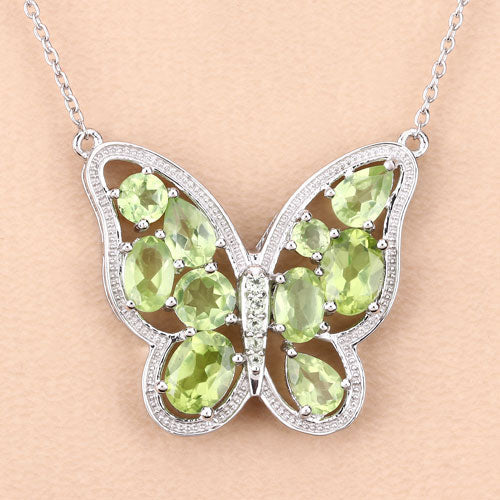 Genuine Peridot Butterfly Necklace in .925 Sterling Silver — 4.65 ctw