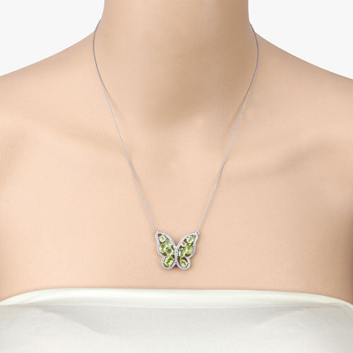 Genuine Peridot Butterfly Necklace in .925 Sterling Silver — 4.65 ctw