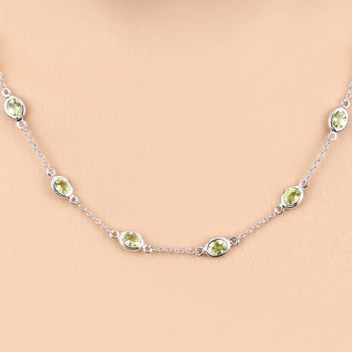 Genuine Peridot 'By The Yard' Necklace in .925 Sterling Silver — 6.30 ctw