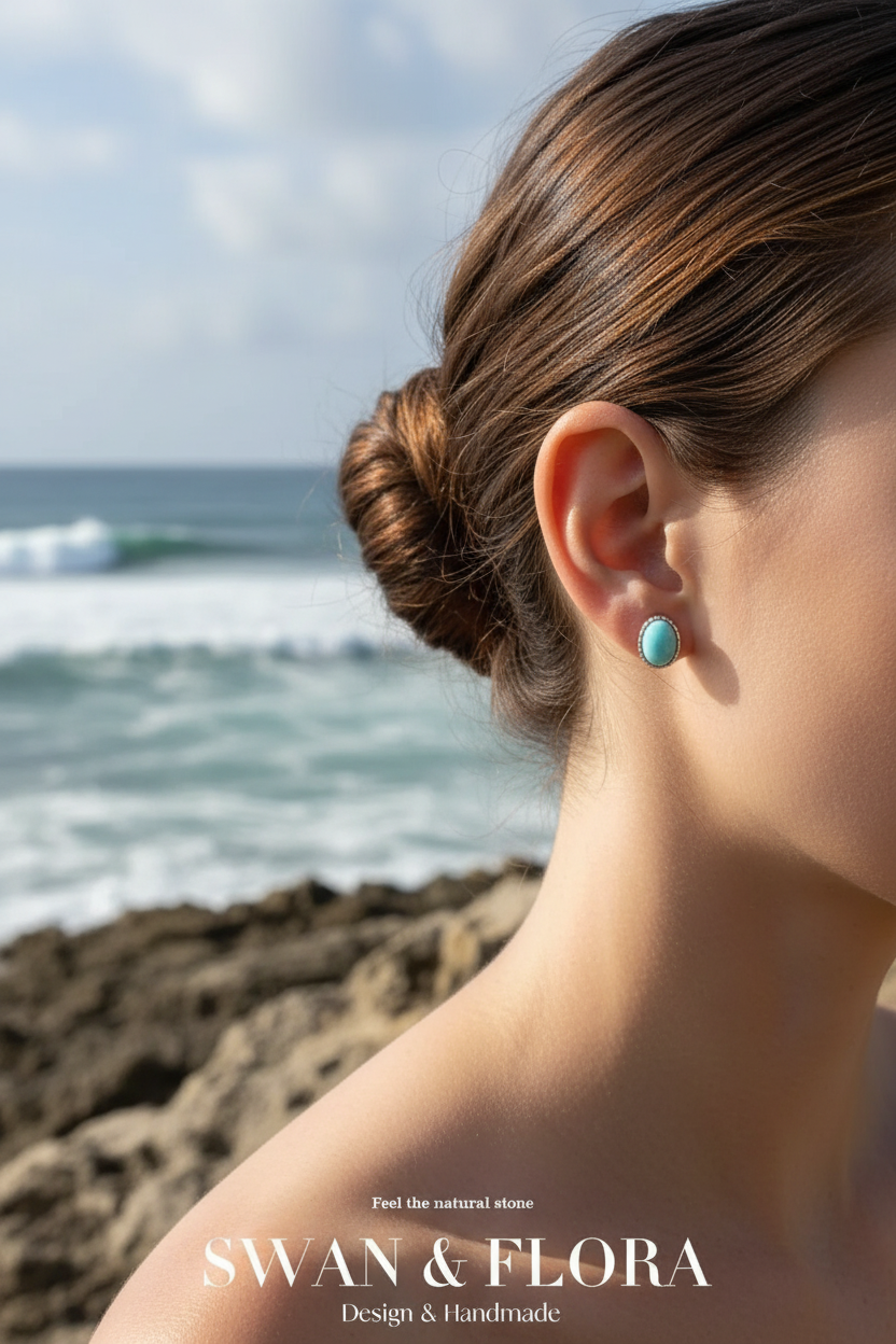 Natural Larimar Stud Earrings - Seaside Lifestyle
