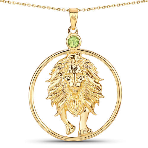 Genuine Peridot Leo Zodiac Pendant in 14K Gold Plated Sterling Silver — 0.24 ctw