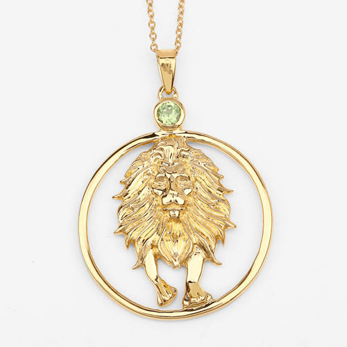 Genuine Peridot Leo Zodiac Pendant in 14K Gold Plated Sterling Silver — 0.24 ctw