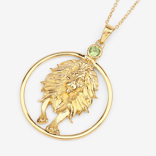 Genuine Peridot Leo Zodiac Pendant in 14K Gold Plated Sterling Silver — 0.24 ctw