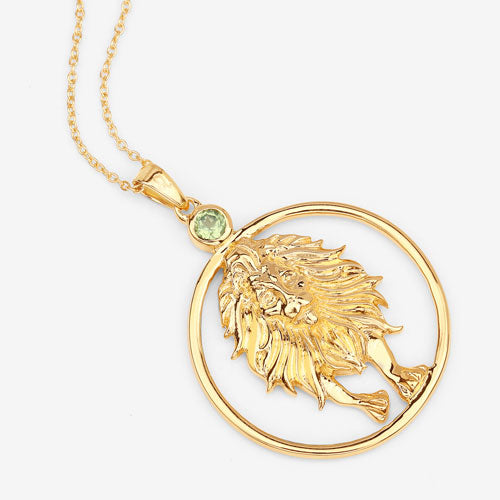 Genuine Peridot Leo Zodiac Pendant in 14K Gold Plated Sterling Silver — 0.24 ctw