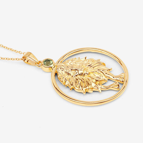 Genuine Peridot Leo Zodiac Pendant in 14K Gold Plated Sterling Silver — 0.24 ctw