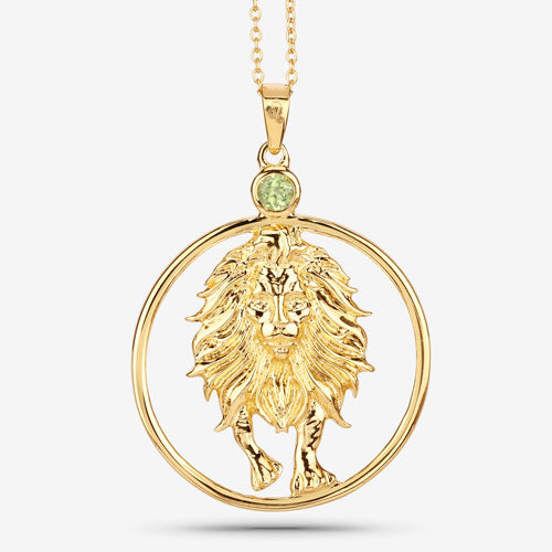 Genuine Peridot Leo Zodiac Pendant in 14K Gold Plated Sterling Silver — 0.24 ctw