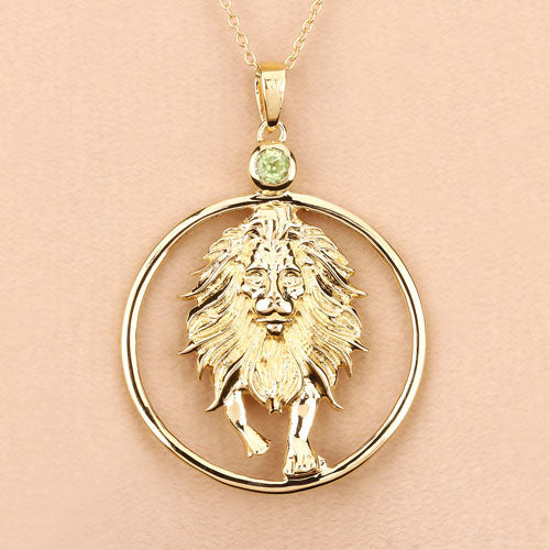Genuine Peridot Leo Zodiac Pendant in 14K Gold Plated Sterling Silver — 0.24 ctw