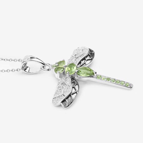 Genuine Peridot & White Topaz Dragonfly Pendant in .925 Sterling Silver — 1.98 ctw