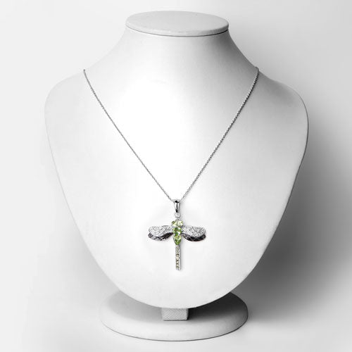 Genuine Peridot & White Topaz Dragonfly Pendant in .925 Sterling Silver — 1.98 ctw