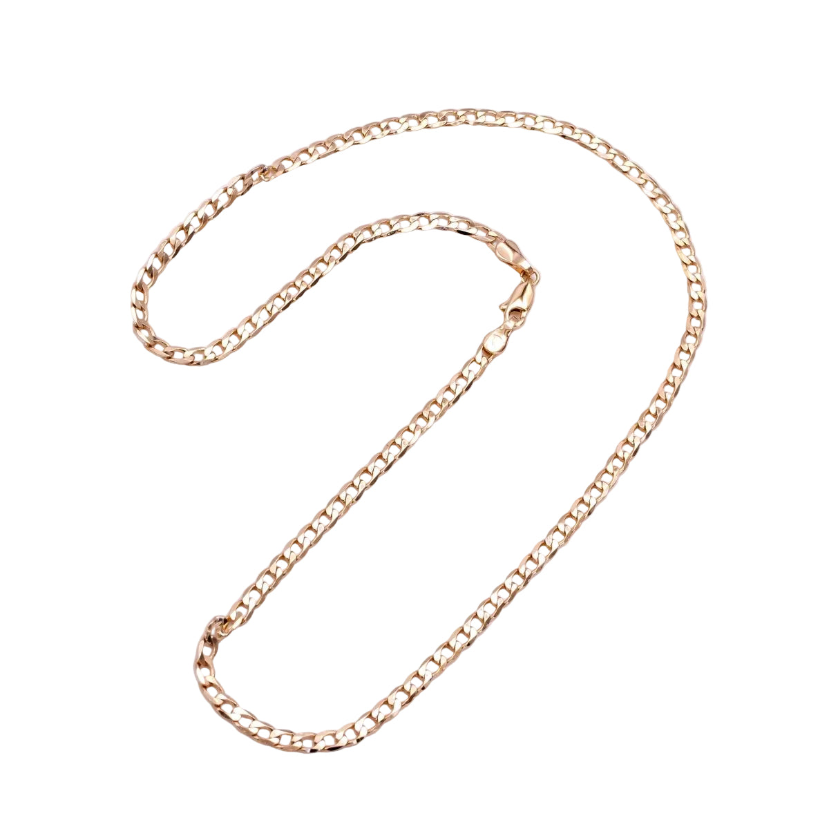 Gold chain necklace on a light purple background
