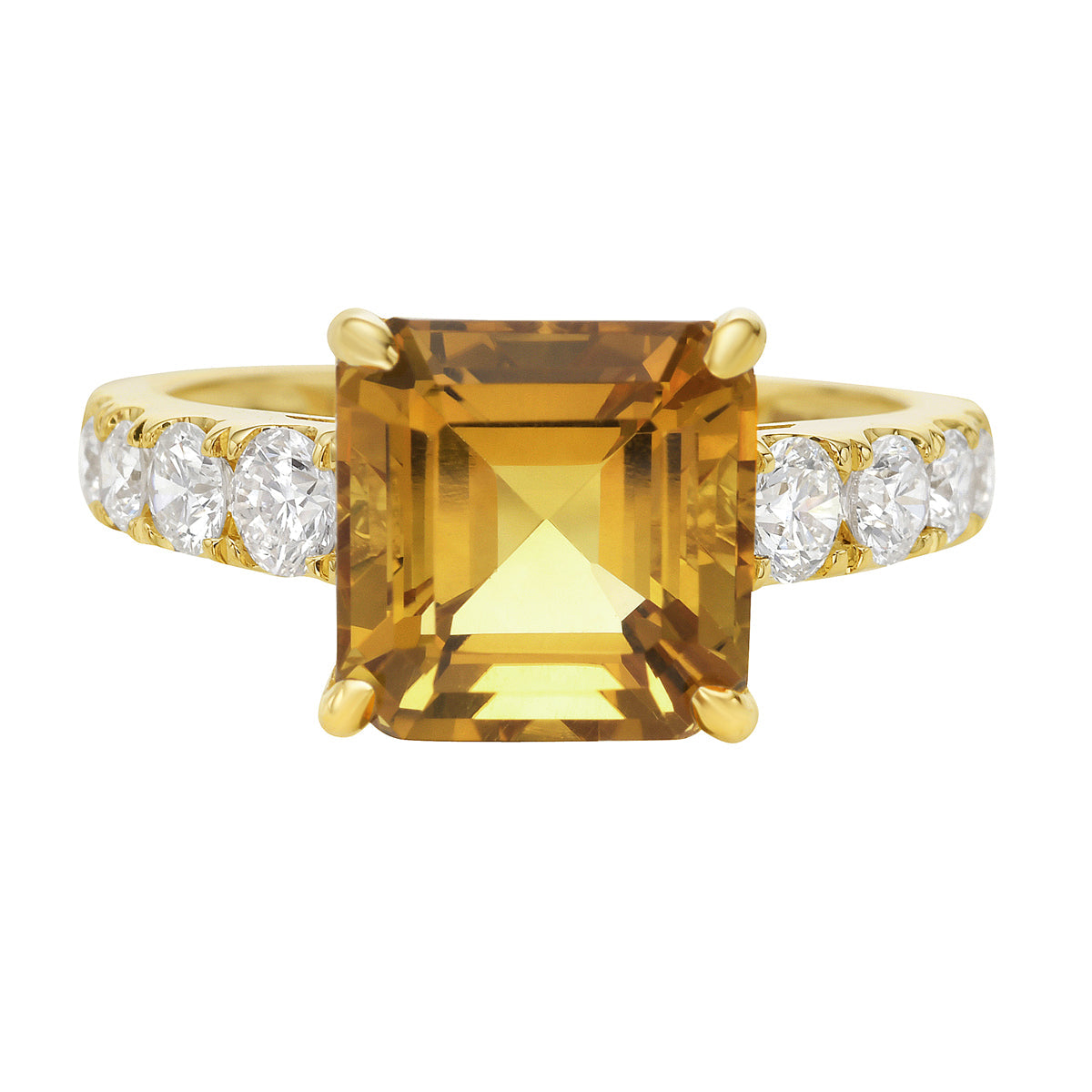 Citrine & Diamond Halo Ring | 3.79ct | 14K Yellow Gold