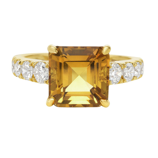 Citrine & Diamond Halo Ring | 3.79ct | 14K Yellow Gold