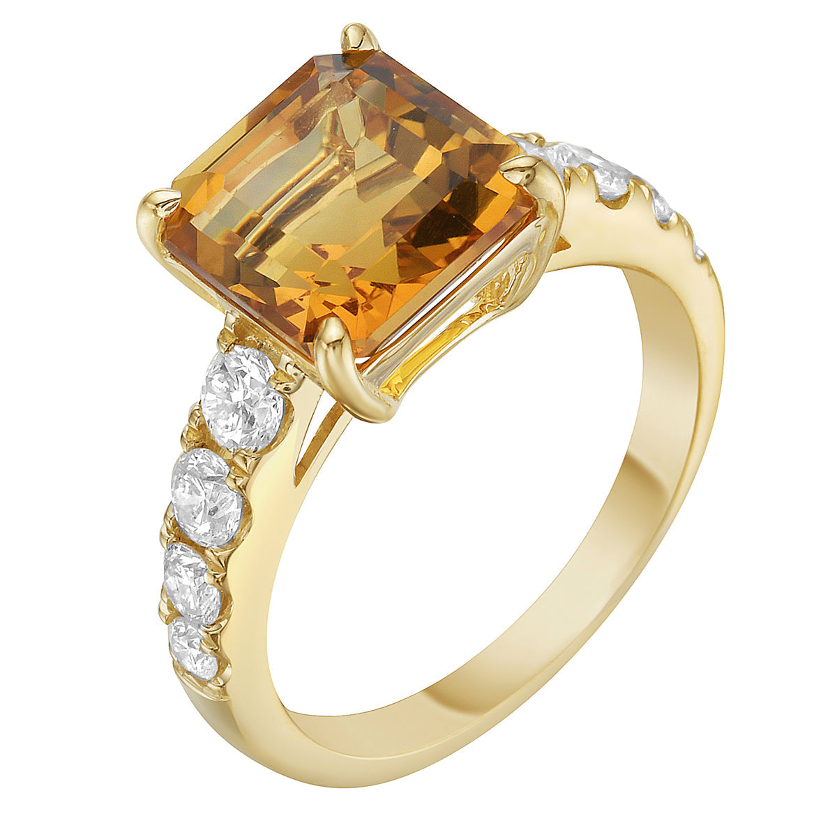 Citrine & Diamond Halo Ring | 3.79ct | 14K Yellow Gold