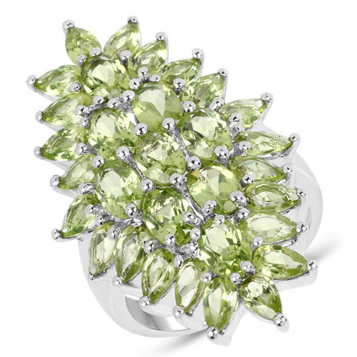 Genuine Peridot Floral Ring in .925 Sterling Silver — 8.89 ctw