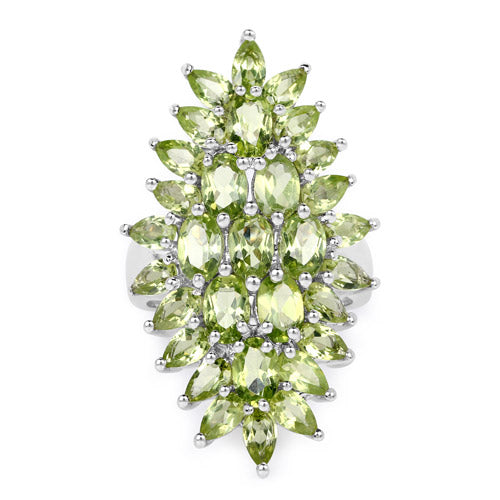 Genuine Peridot Floral Ring in .925 Sterling Silver — 8.89 ctw