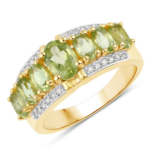 Genuine Peridot & Diamond Graduated Ring in 18K Gold Plated Sterling Silver — 2.34 ctw