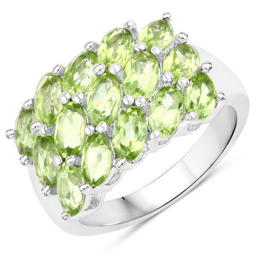 Genuine Peridot Cluster Ring in .925 Sterling Silver — 3.45 ctw