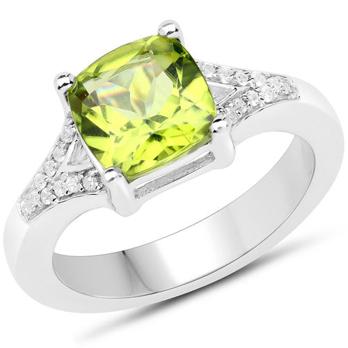 Genuine Peridot & White Zircon Solitaire Ring in .925 Sterling Silver — 2.27 ctw