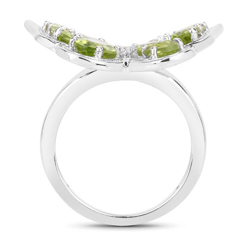 Genuine Peridot & White Topaz Butterfly Ring in .925 Sterling Silver — 4.61 ctw