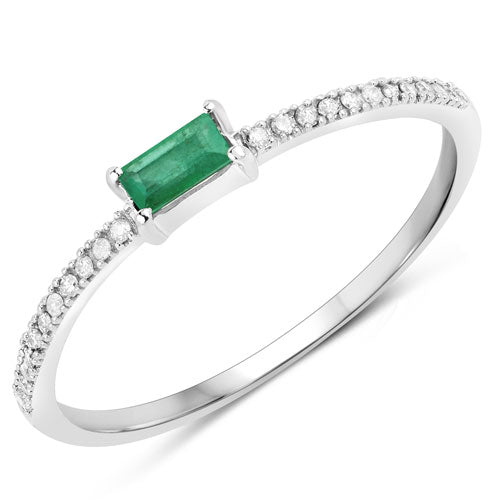 Zambian Emerald & White Diamond Ring in 14K White Gold