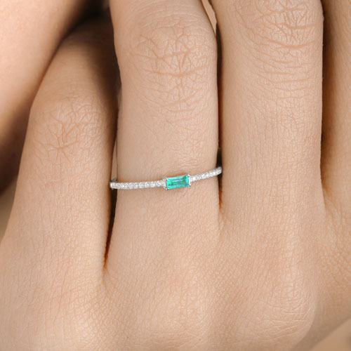 Zambian Emerald & White Diamond Ring in 14K White Gold