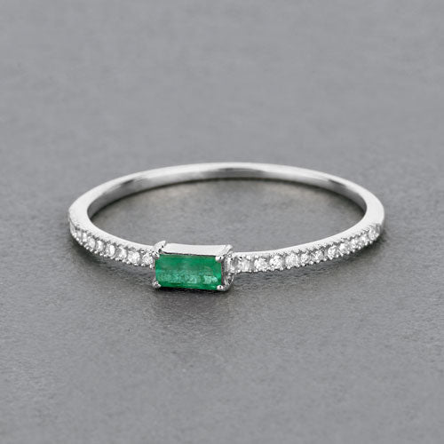 Zambian Emerald & White Diamond Ring in 14K White Gold