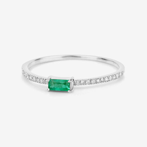 Zambian Emerald & White Diamond Ring in 14K White Gold