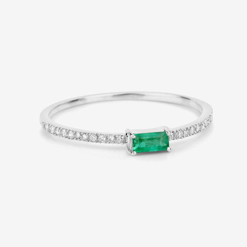 Zambian Emerald & White Diamond Ring in 14K White Gold