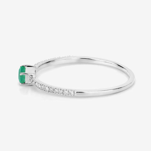 Zambian Emerald & White Diamond Ring in 14K White Gold