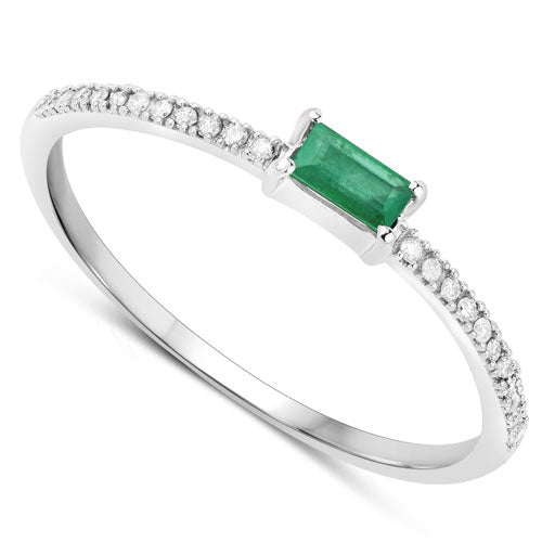 Zambian Emerald & White Diamond Ring in 14K White Gold