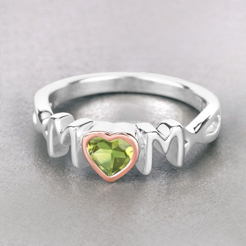 Genuine Peridot Heart 'Mom' Ring in Two-Tone .925 Sterling Silver — 0.44 ctw
