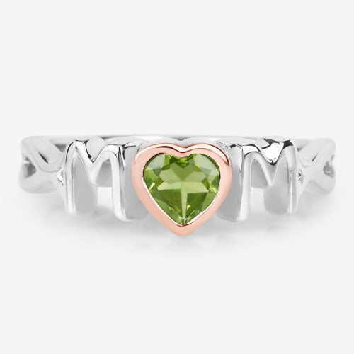 Genuine Peridot Heart 'Mom' Ring in Two-Tone .925 Sterling Silver — 0.44 ctw