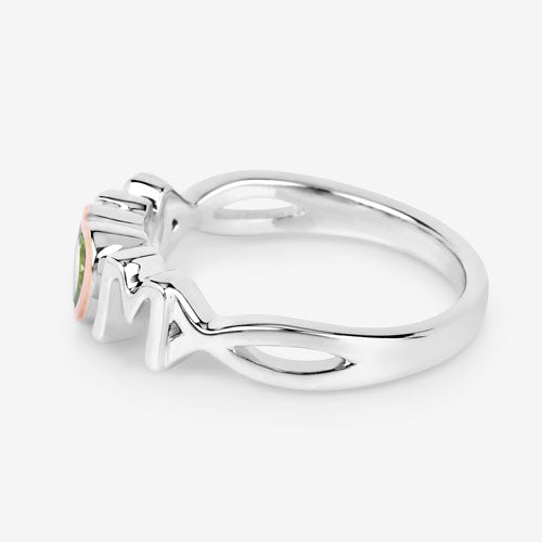 Genuine Peridot Heart 'Mom' Ring in Two-Tone .925 Sterling Silver — 0.44 ctw