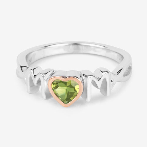 Genuine Peridot Heart 'Mom' Ring in Two-Tone .925 Sterling Silver — 0.44 ctw