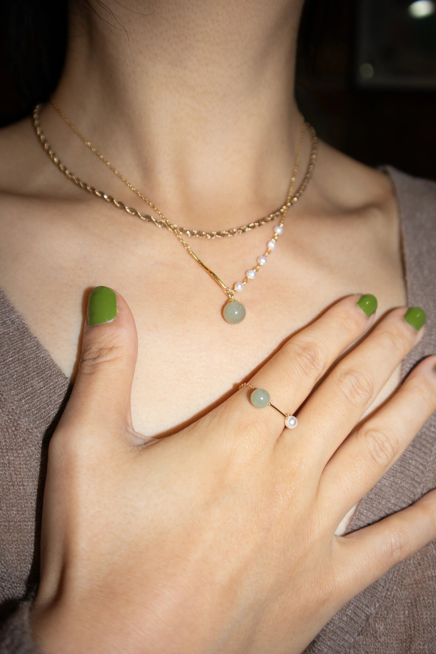 Isla Green Jade & Freshwater Pearl Necklace