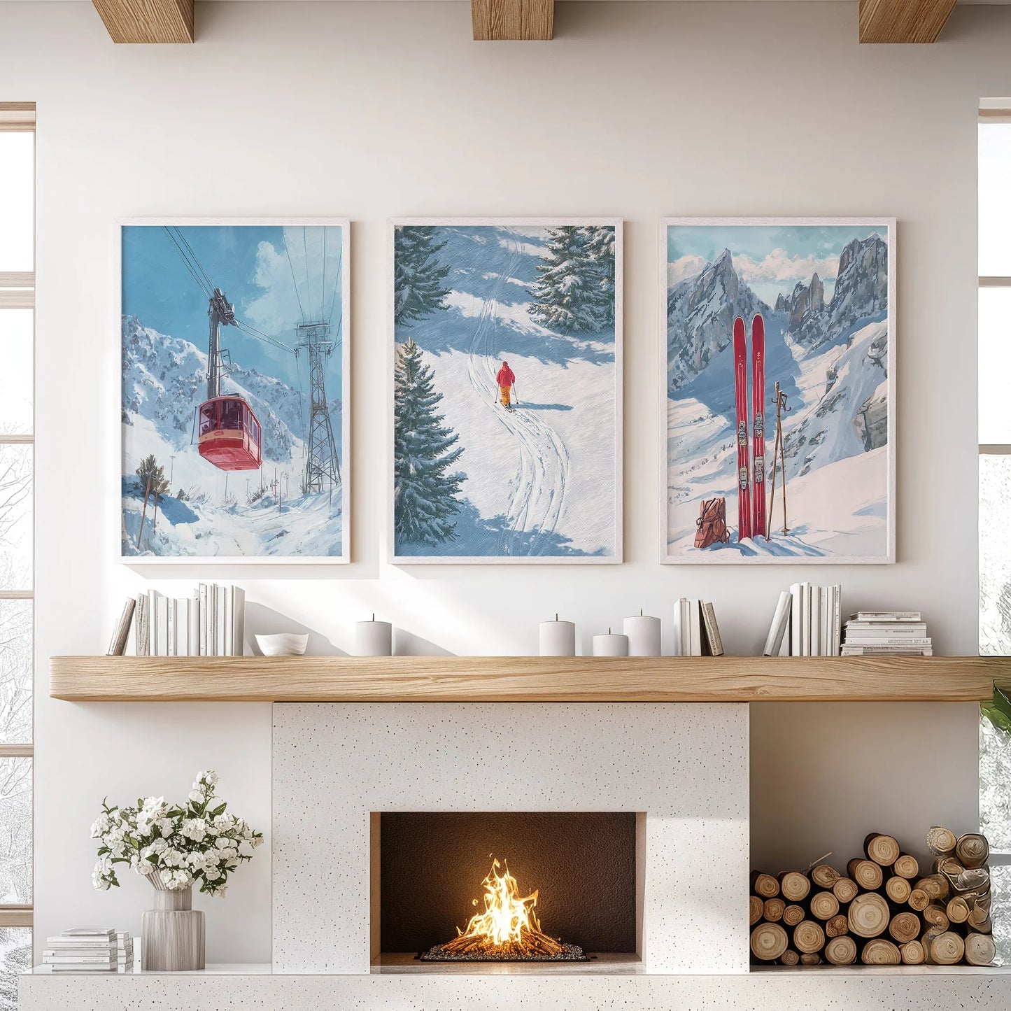 Ski Lodge Wall Art Set of 3 | Mountain, Gondola & Winter Skier Prints